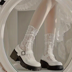 Lace Mesh Socks Floral Design Mid Tube Stockings