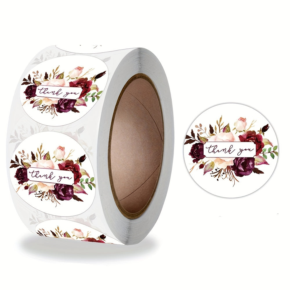 500pcs Round Floral Thank You Stickers for Wedding Favors & Party Card