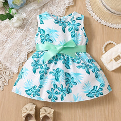 Baby Girls Leaf Graphic Print Belted Dress