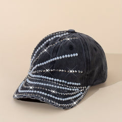 Distressed Ripped Baseball Cap Faux Pearl Rhinestone Vintage Dad Hat