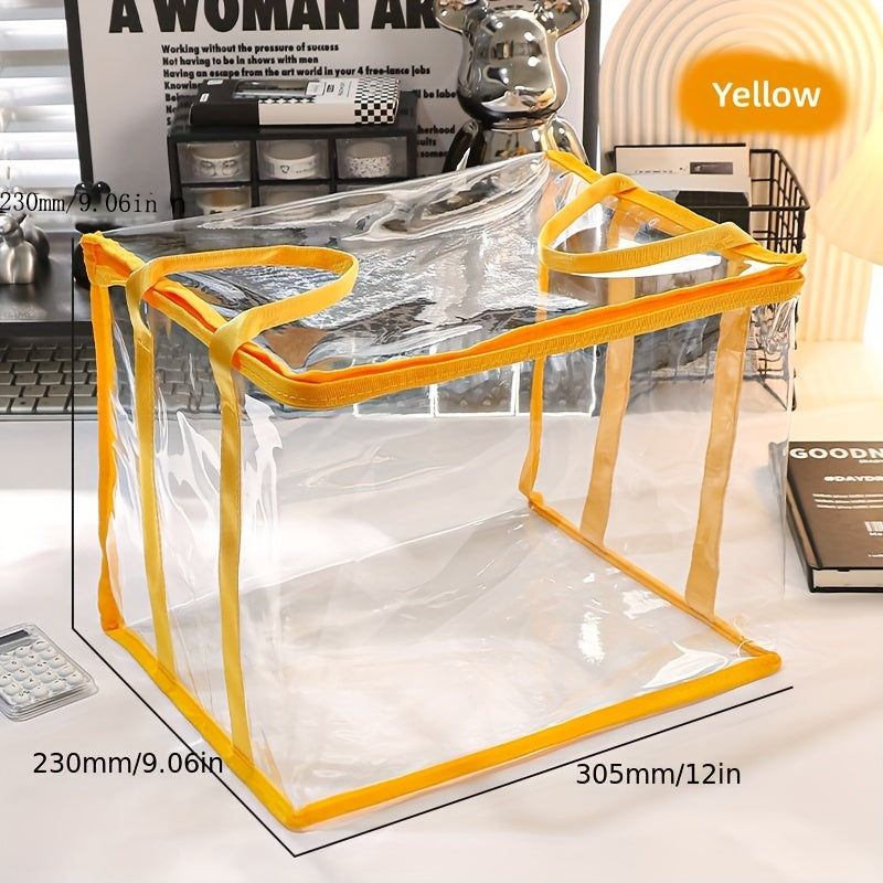 Pink Foldable Clear Storage Box w/ Handles&Lids Durable Large Storage Box