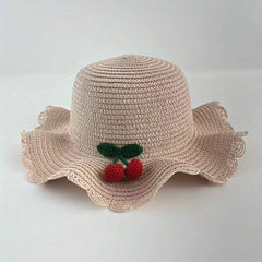 Kids Princess Beach Hat Sun Hat Cherry Straw Hat For Girls