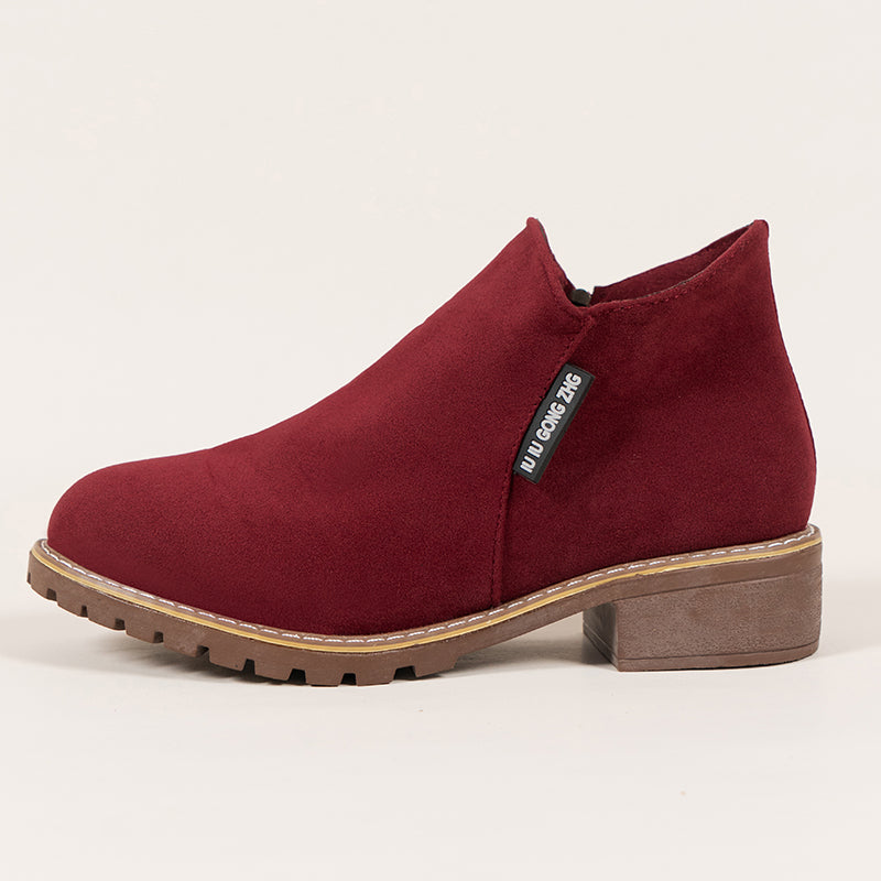 Women's Chunky Heel Ankle Boots Casual Non Slip Zipper Round Toe Short Boots