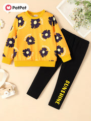 Girl's 2pcs Sweatshirt & Pants Set SUNSHINE Daisy Print Top Outfit