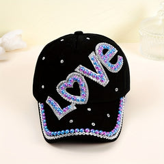 LOVE Patch Baseball Cap Rhinestone Pearl Decor Sun Hat Y2K Dad Hats