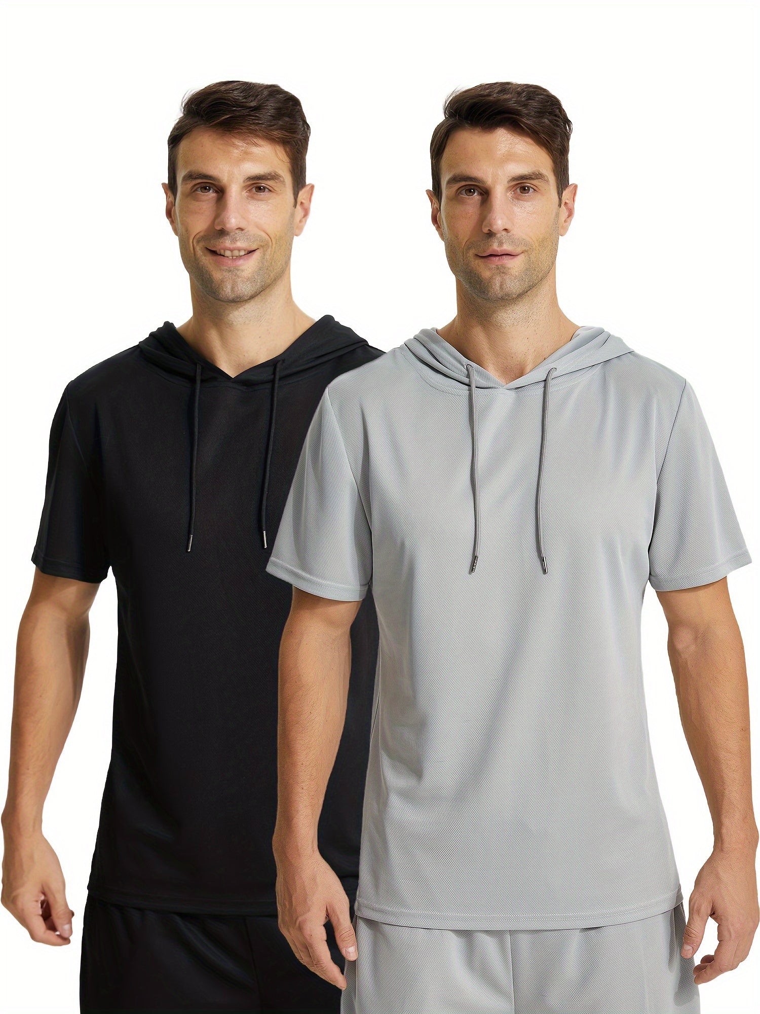 Men's Hooded Sports Short Sleeve T Shirt for Fitness Activities