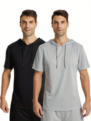 Men's Hooded Sports Short Sleeve T Shirt for Fitness Activities