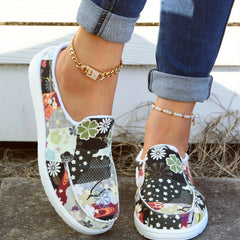 Women's Flower Patchwork Mules Sneakers Slip on Flat Slippers