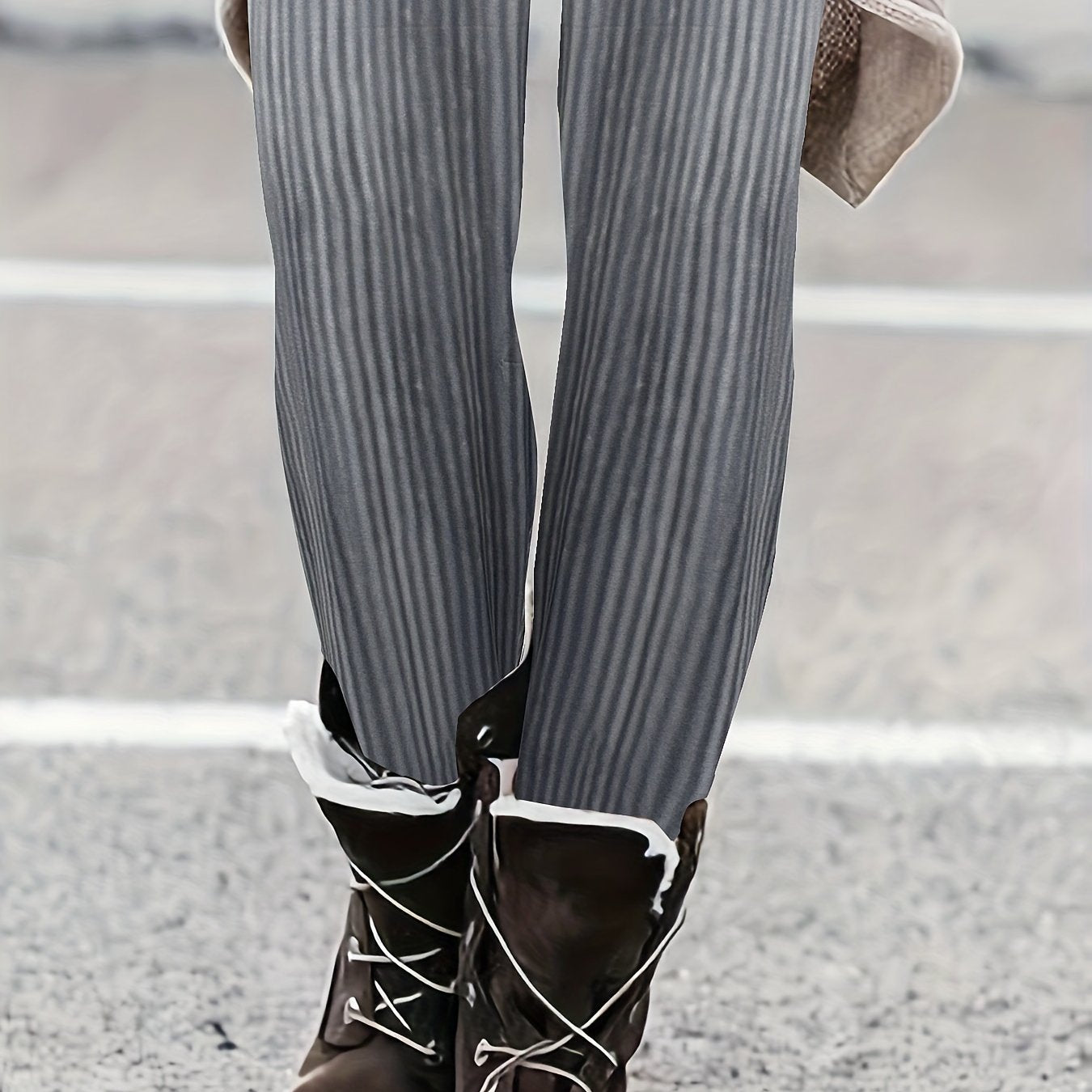 Casual Leggings Women's Plus Stripe Print Elastic High Rise