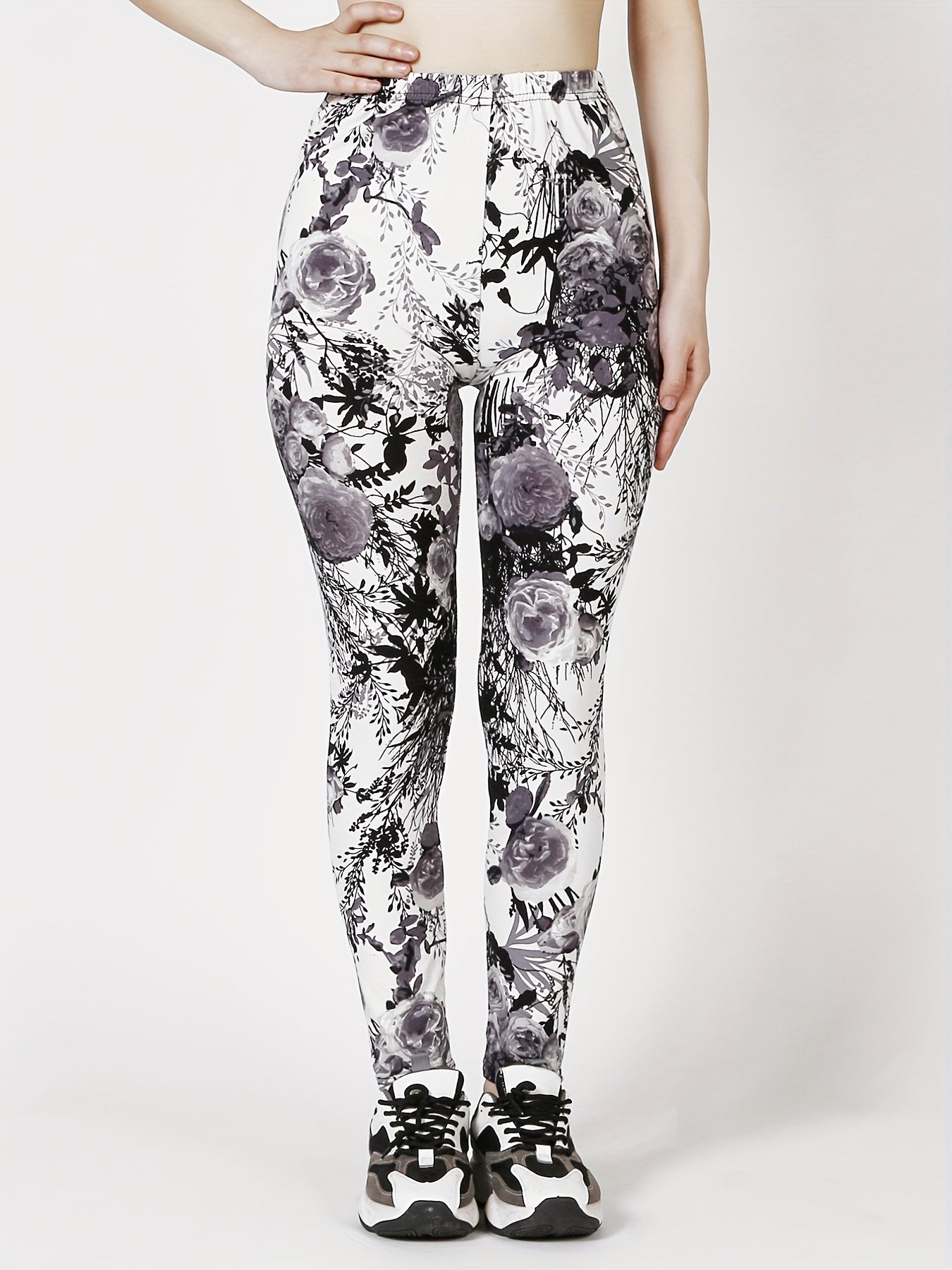 Floral Print Skinny Leggings Casual Stretchy Leggings