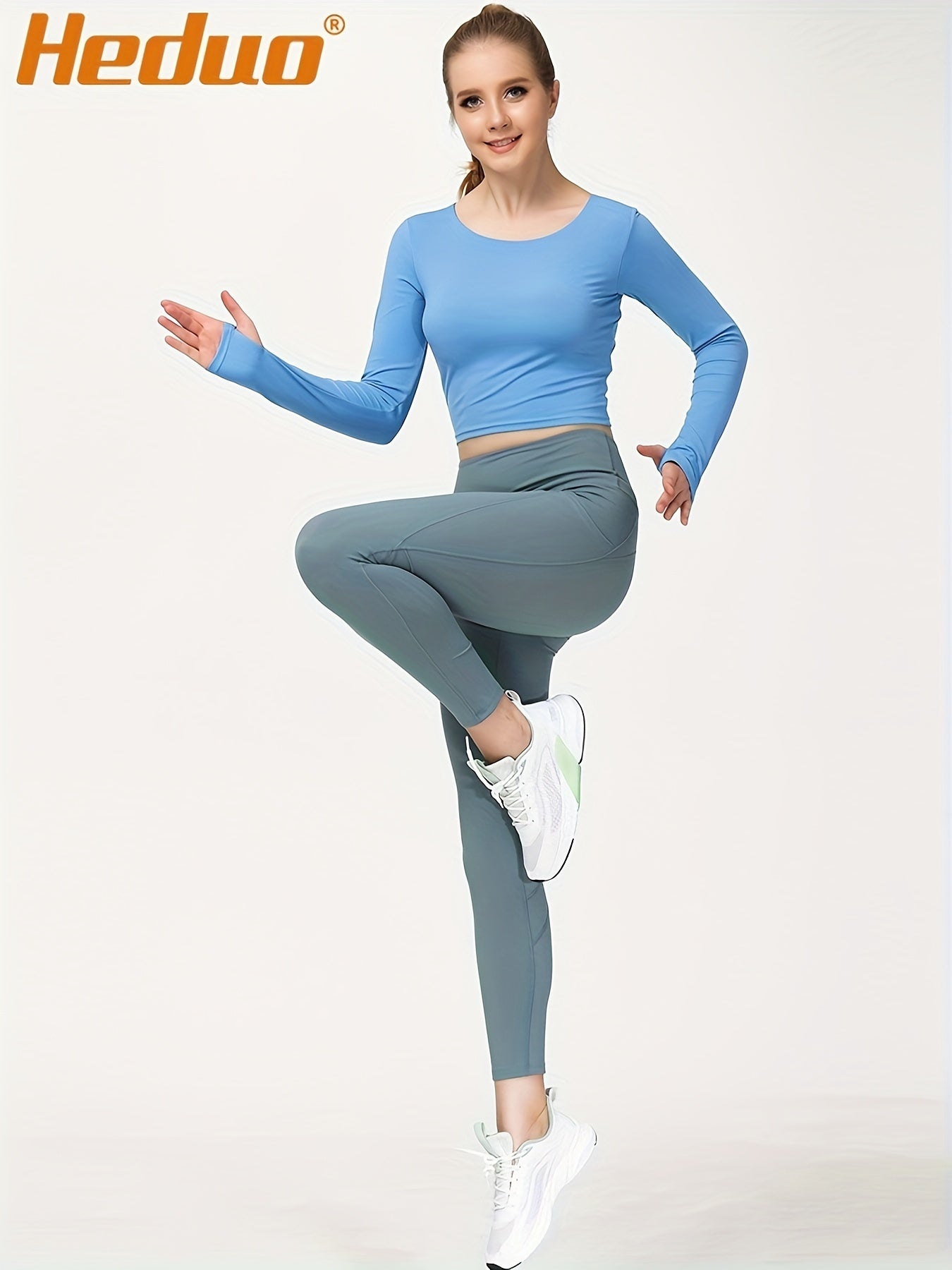 HEDUO Plus Size Yoga Leggings High Waist Sports Tights Pocket
