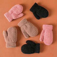 Kids Lined Fleece Warm Mittens Winter Knitted Gloves