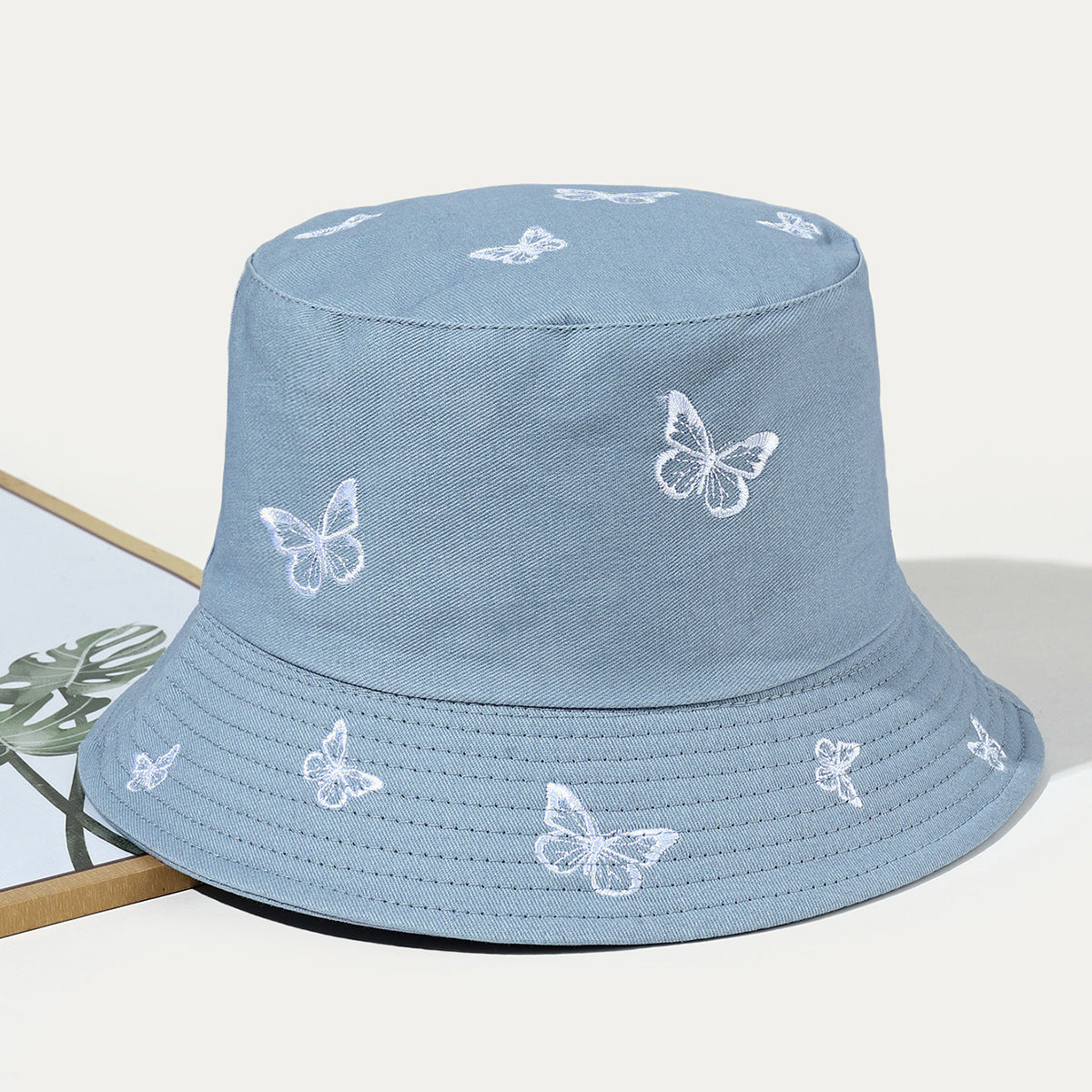 Embroidered Butterfly Bucket Hat Fisherman Hat For Women Cotton Fishing Cap