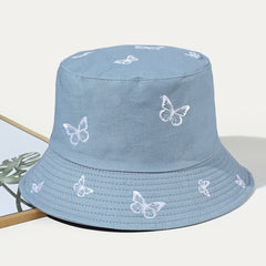 Embroidered Butterfly Bucket Hat Fisherman Hat For Women Cotton Fishing Cap