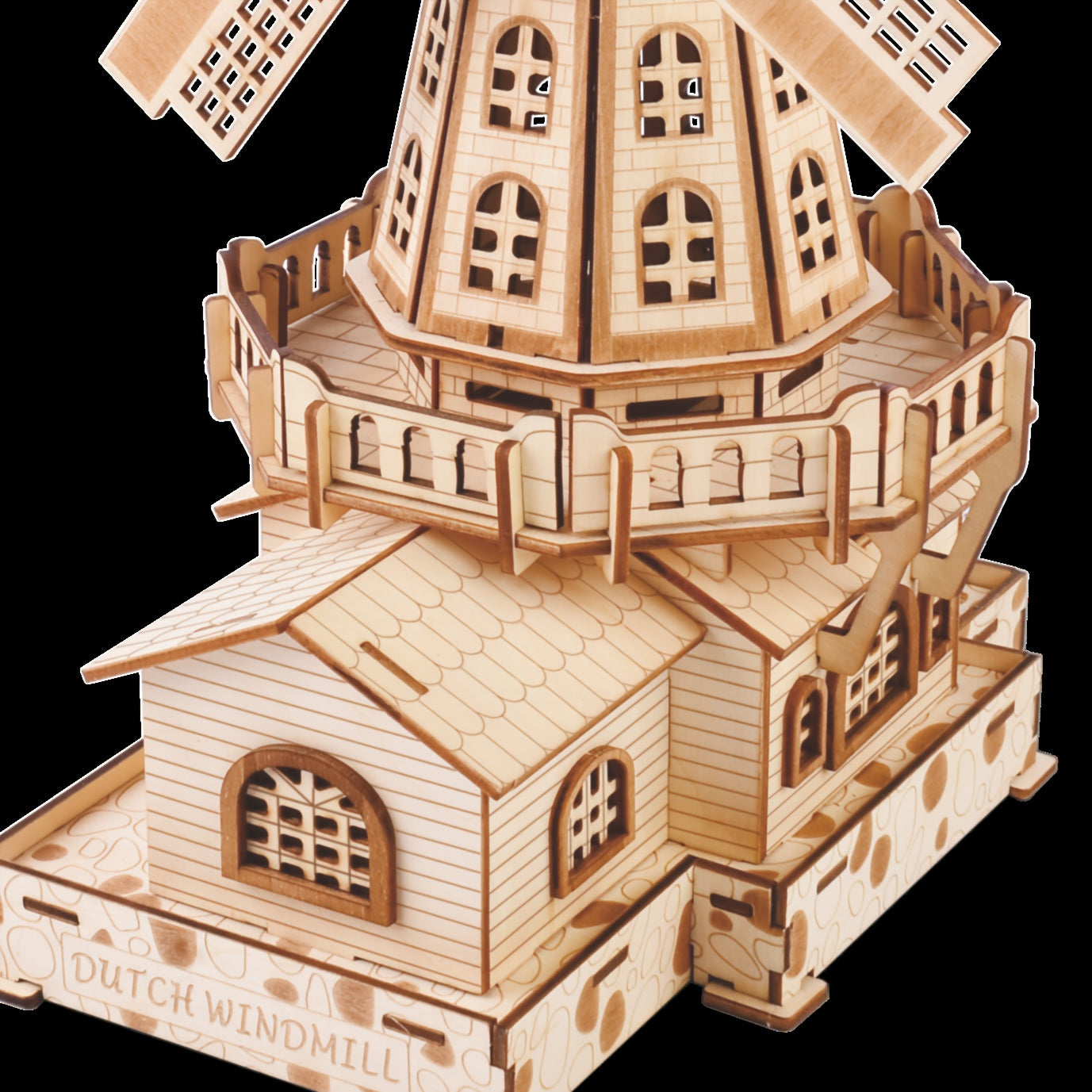 Intricate 3D Wooden Puzzle Windmill Model Kit with Detailed Skills