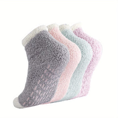 4 Pairs Thick Fuzzy Socks Soft Warm Fluffy Floor Socks Women's Stockings