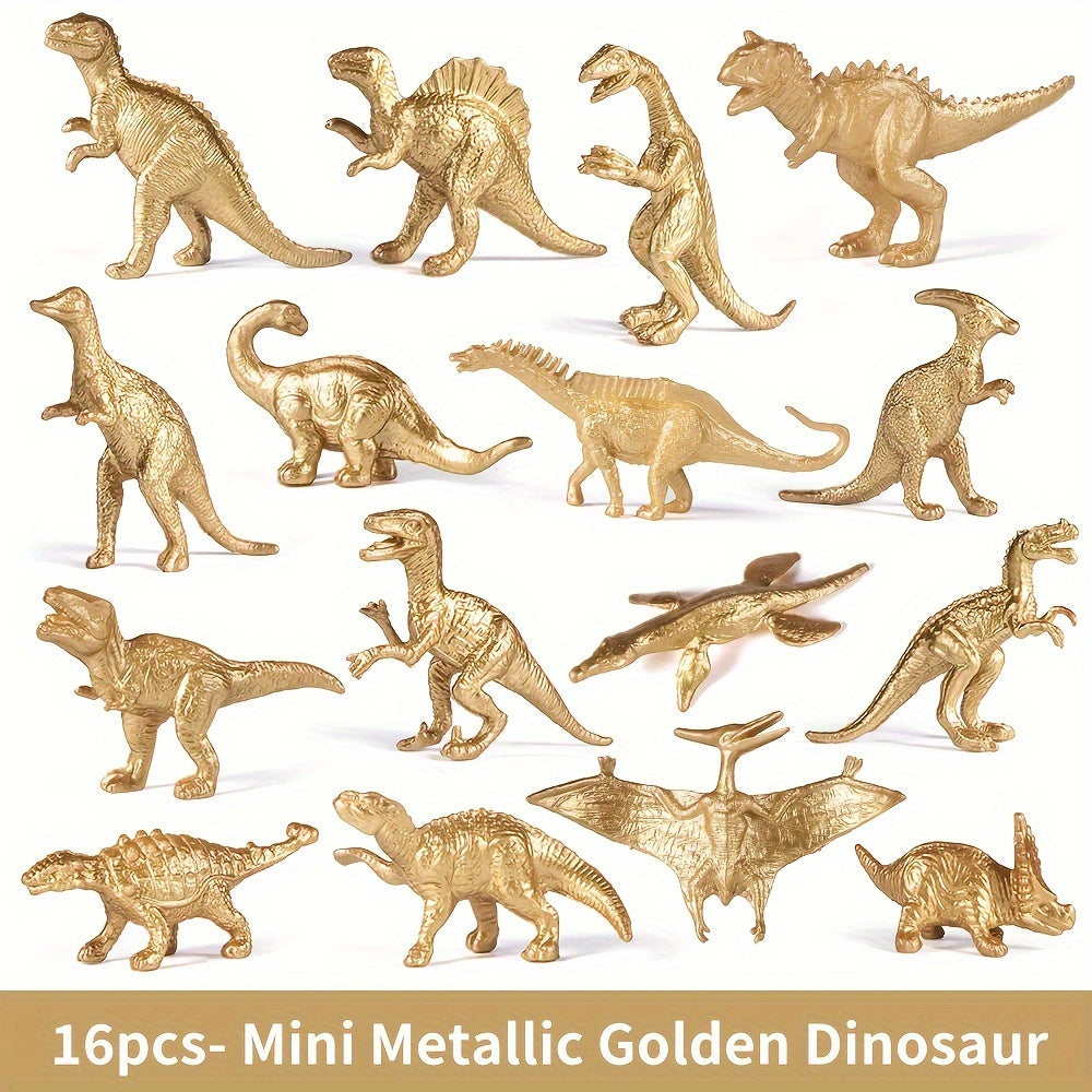32pcs Mini Metallic Golden Dinosaur Figurine Toys Dino Party Supplies Cake