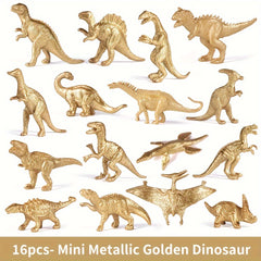 32pcs Mini Metallic Golden Dinosaur Figurine Toys Dino Party Supplies Cake
