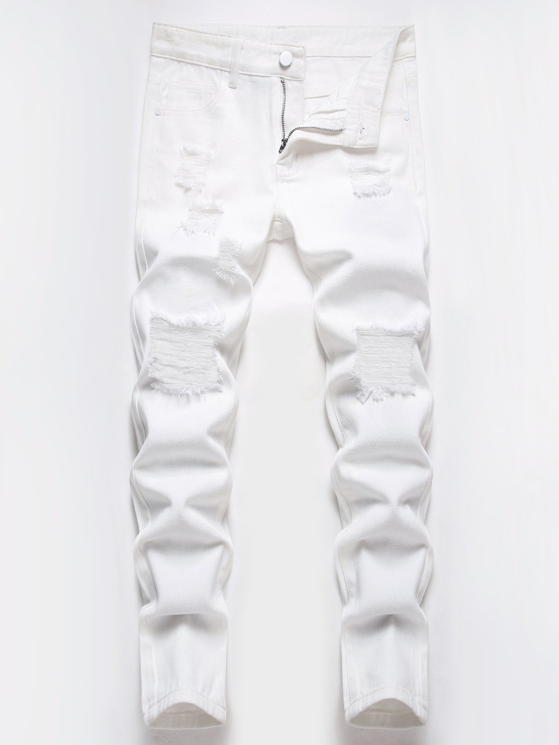 Boys Skinny Fit Jeans Washed Ripped Denim Pants Kids Clothes