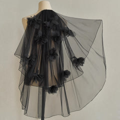 Double Layer Tulle Veil w/ Floral Lace Edge, Comb Sheer Train