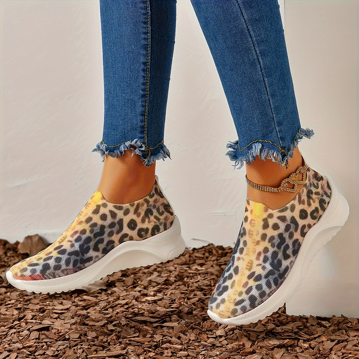 Leopard Print Slip-On Running Shoes for Women