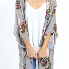 Floral Print Chiffon Blouse Long Sleeve Rash Guard V Neck