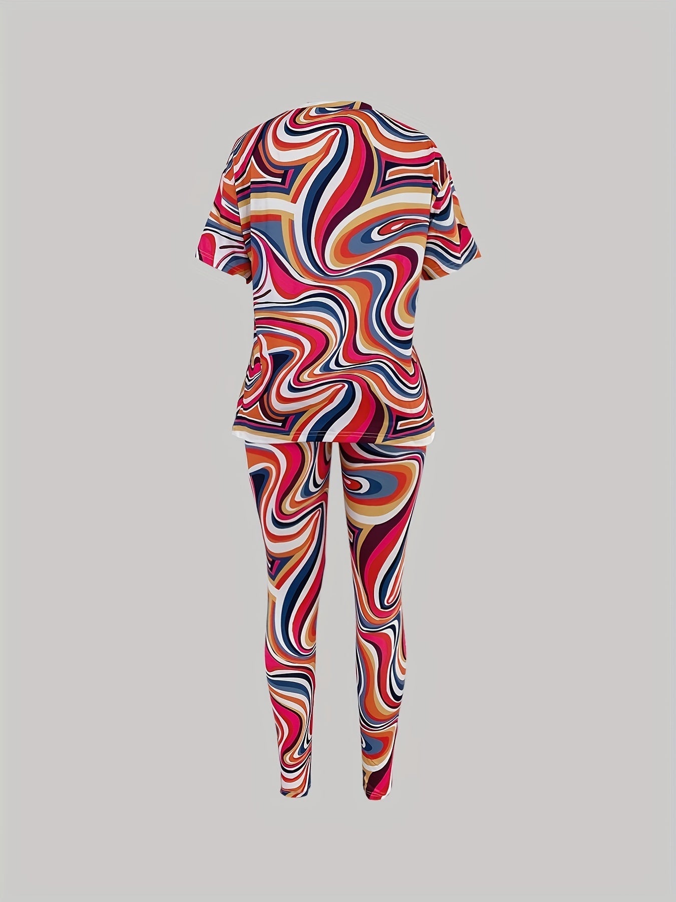 Colorblock Lounge Set Short Sleeve Crew Neck Top & Elastic Waistband Pants