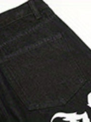 Hip Hop All Over Print Wide Straight Leg Jeans Men's Casual Denim Pants