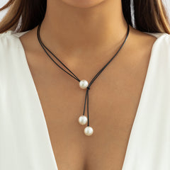 Freshwater Pearl Leather Rope Necklace