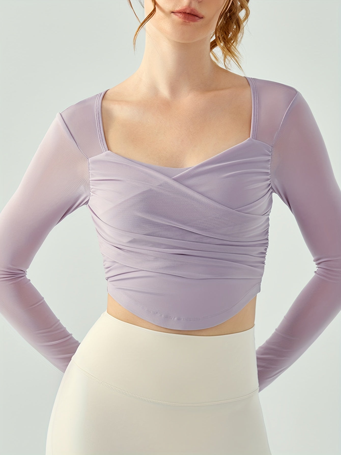Dying Mesh Long Sleeve Sports Top Pleated Yoga Running Top