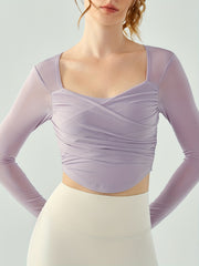 Dying Mesh Long Sleeve Sports Top Pleated Yoga Running Top