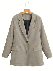 Plaid Print Blazer Single Breasted Long Sleeve Office Outerwear Women