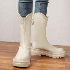 Women's Mid Calf Boots Thick Sole Zip Back Short Boots