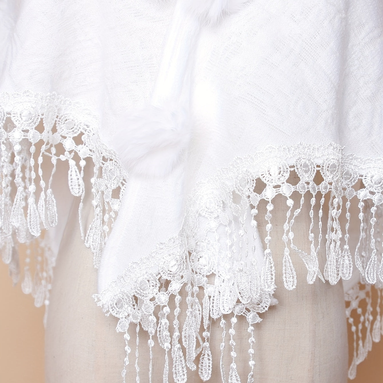 Pom Pom Shawl Lace Tassel Cape Warm Wraps Wedding Bridal Dress