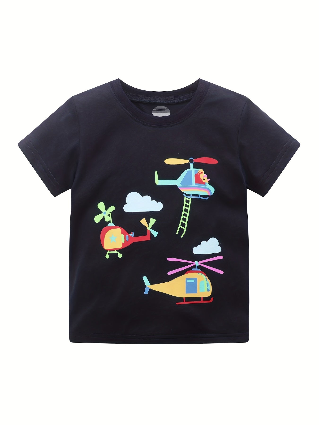 Boys Helicopter Print Casual Cotton Short Sleeve T Shirt