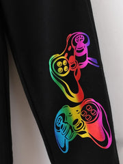 Colorful Gamepad Pattern Boy's 2pcs Hoodie & Sweatpants Set