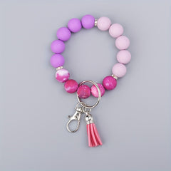 Silicone Beaded Bracelet Keychain with Tassel