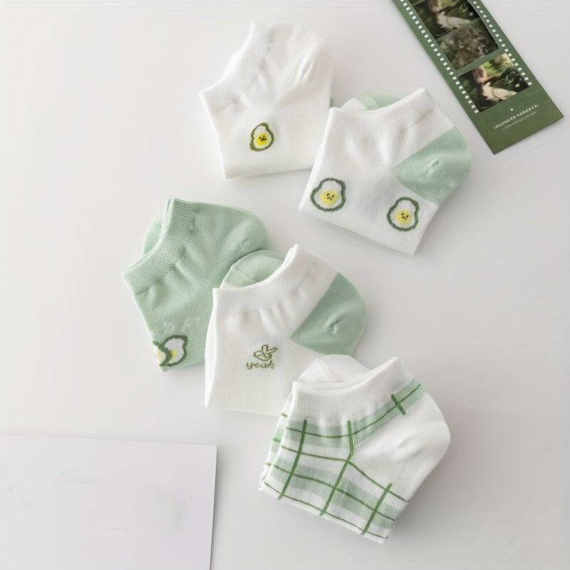 5 Pairs Fruit Print Socks & Lightweight Low Cut Ankle Socks for Women