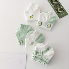 5 Pairs Fruit Print Socks & Lightweight Low Cut Ankle Socks for Women