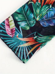 Tropical Leaf Print Halter Bikini Set with Cover Up