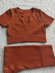 Stylish & Comfy Women's Solid Ribbed Yoga Set for Summer - 2 Pieces