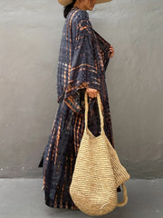 Tie Dye Kimono Cardigan Long Sleeve V Neck