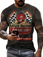 Devil Pattern T-shirt Men's Casual Street Style Round Neck Tee Shirt