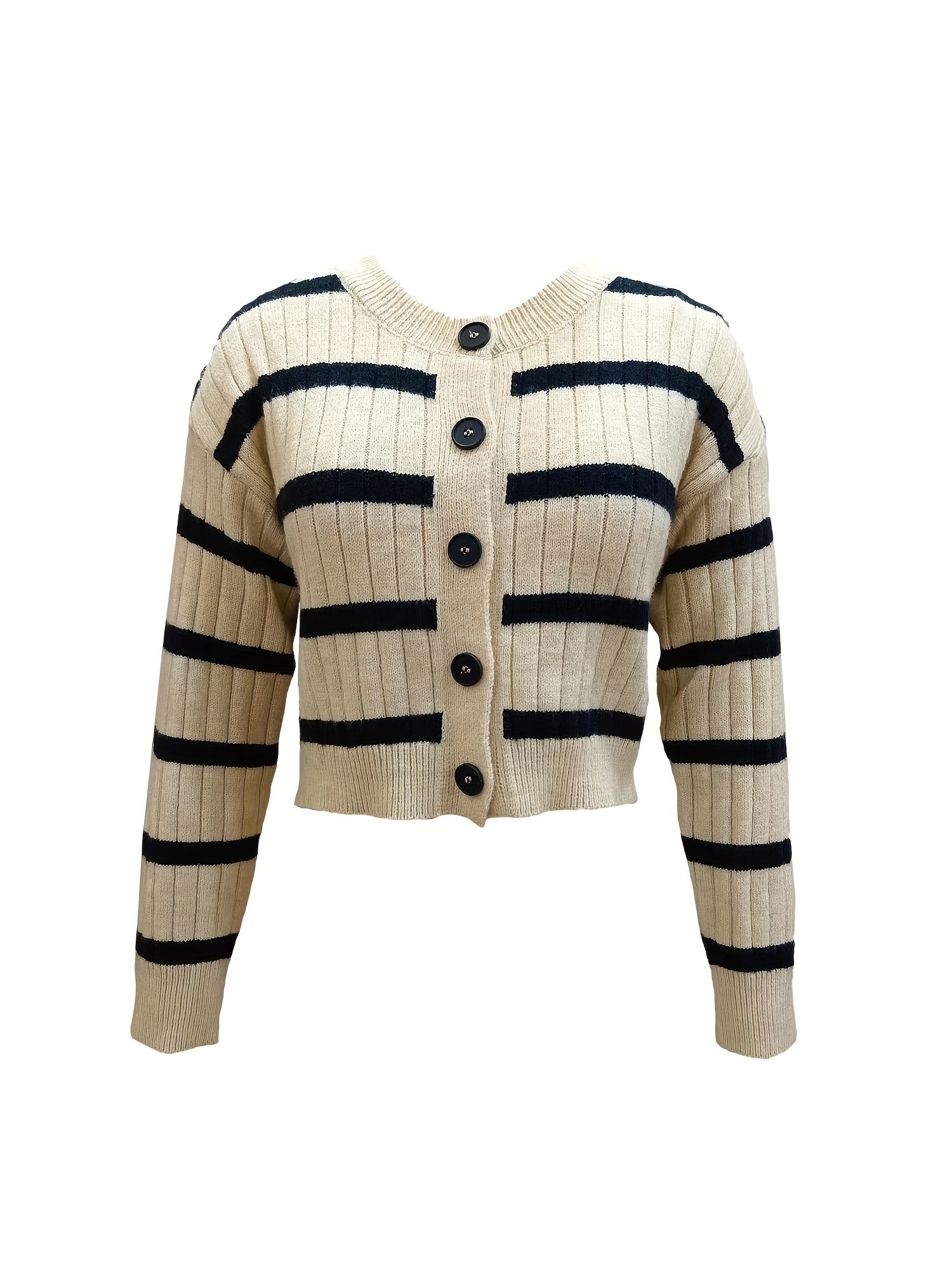 Stripe Pattern Knitted Two piece Set Long Sleeve Top & Crop Cami Outfits