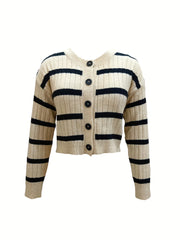 Stripe Pattern Knitted Two piece Set Long Sleeve Top & Crop Cami Outfits