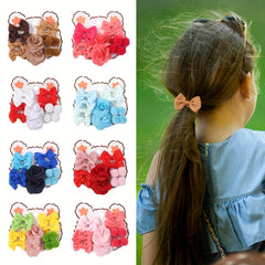 10pcs Bowknot Ball Flowers Hair Ties - Ponytail Floral Touch