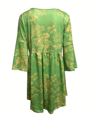 Plus Size Casual Dress Women's Plus Floral Print Round Neck Half Sleeve