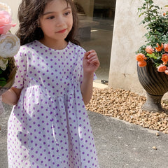 Girl's Polka Dot Princess Dress Short Sleeve Summer Casual Loose Dress