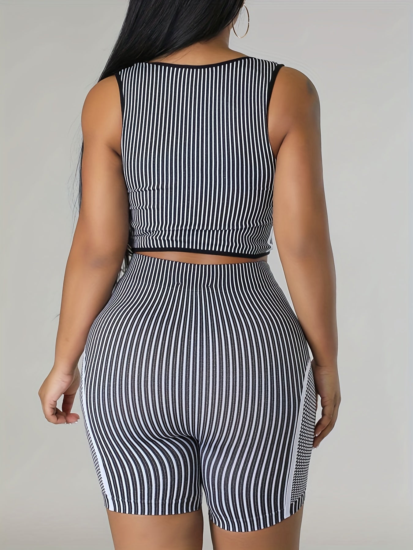 Striped Tank Top & High Waist Shorts Set