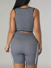 Striped Tank Top & High Waist Shorts Set